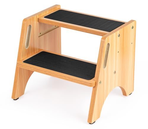 StrongTek Adjustable Two Step Stool – Sturdy, Non-Slip & Height-Adjustable Wooden Step Ladder for Adults