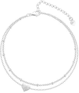 Pulsera de mujer Halora de plata/oro, pulsera de plata 925 con diseño de corazón en capas, pulsera con iniciales, pulsera con dijes, pulsera con letras, collar de joyería, regalos para niñas, amigas
