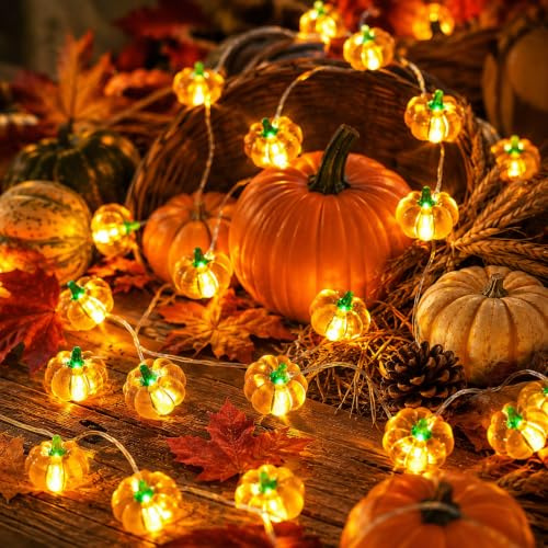 Kürbis Lichterkette Batterie,2M 20 LED Kürbis Herbst Deko Dekoration Innen | Kürbisse Herbst Lichterketten,Mini Kürbis Lichterkette Innen,Erntedankfest Herbstdeko,Herbstdekorationen Halloween