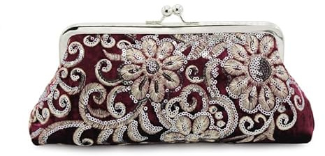 JXpxbao Vintage Floral Perlen Strass Stickerei Clutch Pailletten Hochzeit Abschlussball Tasche Braut Damen Crossbody Abend Handtasche Samt Tasche Klein