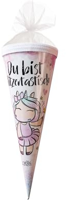 Glitzer im Kopf Einhorn Mina - Kleine Schultüte Einhorn 22 cm – Zuckertüte Mädchen mit Einhorn-Motiv – Geschenk Einschulung Geschwistertüte – Mini-Schultüte aus Karton – Mitgebsel Schulanfang