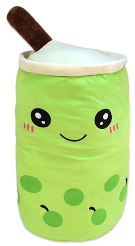 BEMIRO Kawaii Bubble Tea Kuscheltier – ca. 60 cm – weiches Plüschtier mit Aufhängeschlaufe – XXL Stofftier im süßen Design – Kuschel-Bubbletea mit Gesicht – Geschenkidee für Kinder & Teens (Grün)