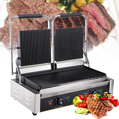 Commercial Electric Grill, 1800W/3600W Sandwich Panini Maker, Single/Double Press Grill for Hamburger, Steak, and Bacon