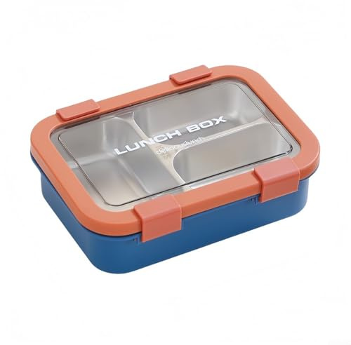 Läckagesäker lunchlåda i rostfritt stål, avtagbar lunchlåda segmenterad Bento-box med 3 fack för kontorsskola (orange)