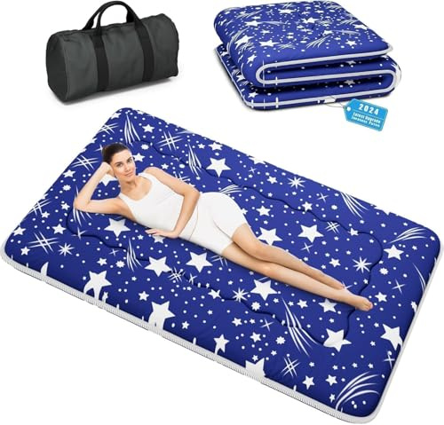 Kiseely Japanische Futon-Matratze, Faltbare Tatami-Matte, tragbare Schlafunterlage mit Tasche und Gurt, Bodenmatratze, verdickte Schlafmatratze, Camping-Matratze (BlauYU1, 150X200cm)