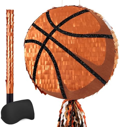 WERNNSAI Basketball Pinata – Basketball Pinata Geburtstag Deko Junge Kinder Sport Ball Piñata mit Stock Augenbinde Sportler Geburtstagsparty Dekoration Piñata Partyspiele | Basketball Piñata mit Stock Augenbinde, Sportler Party Deko, Hängende Ball Piñata, Sport Mottoparty Zubehör