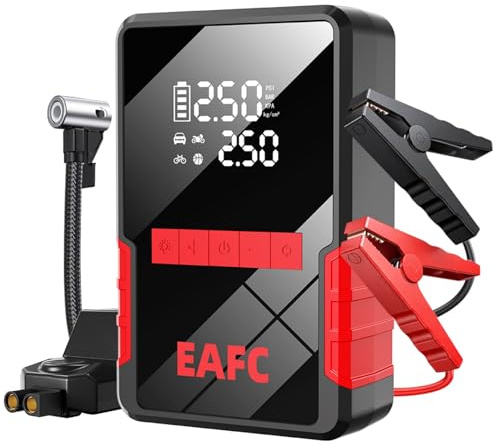 Arrancador de Coche 4 en 1, compresor de Aire, Bomba de inflado de 150 PSI, Banco de energía portátil de 1200 A 12V, Cargador de batería de Coche, Dispositivo de Arranque de Refuerzo (Negro+Pinza)