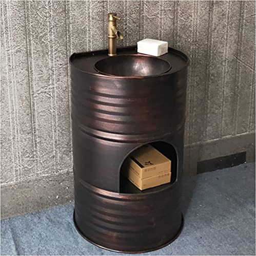 Meuble de Salle de Bain sur Pied avec lavabo sur Pied et Meuble sous-Meuble Brillant (argenté, avec (cuivre Rouge sans Miroir)