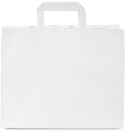 Commerline 500 Stycken Vita Papperspåsar, 32+17x27 cm | Kraftpapperspåsar Med Handtag, Miljövänliga | för Butik, Present, Förpackning Och DIY