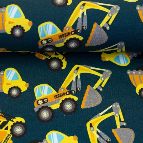 French Terry Sommersweat Baufahrzeuge - 2 Farben – Ökotex zertifiziert – elastischer Sweatstoff – ideal für Kinderkleidung wie Hoodies, Shirts, Hosen – Meterware (smaragd) (petrol)