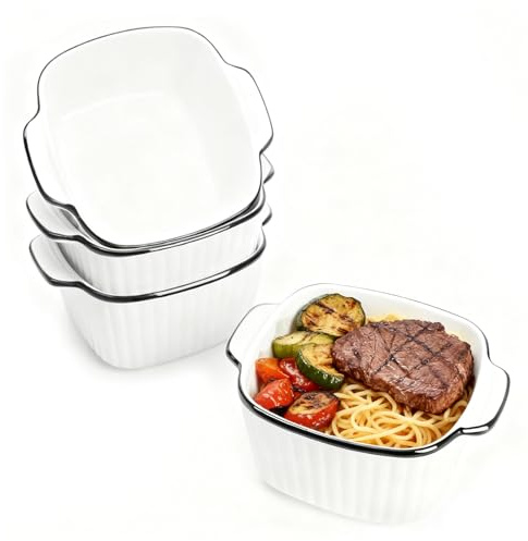 Ceramic Baking Dishes set of 4, Square Baking Dishes, Small Baking Dish for Air Fryer, Ceramic Bakeware with Handles, Oven & Microwave Safe