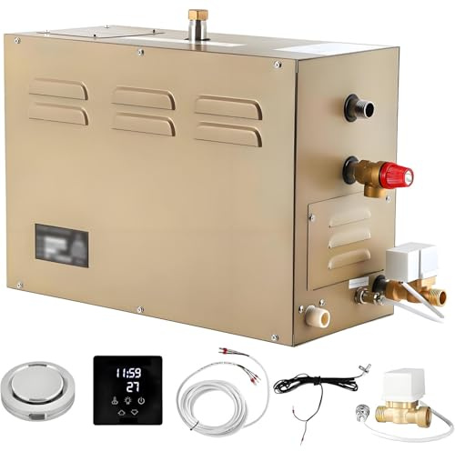COAKUE 3-kW-Dampfduschen-Generator-Set für 2 m³ große Räume, 35–55 °C, 30 Min. bis 12 Stunden mit automatischer Abflusswanne für Bad, Sauna, SPA und Badezimmer zu Hause 9kW