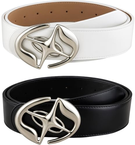 QITHGYD Streetwear, Y2k Accessoires, 2er-Set Retro Gürtel Mit Kreuz Und Saturn Design, Gothic Und Punk Stil, Schwarz Und Weiß