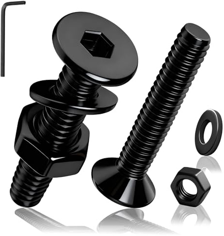 PDKKFF 50 Pz M4x8mm Set di Viti Bulloni e Dadi, Nero Vite a Testa Svasata Piatta e Dadi e Rondelle, DIN7991 Bulloni a Testa Piatta Esagonale con Esagono Incassato in acciaio al carbonio