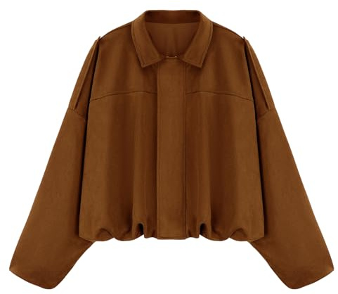 WERFORU Women's Faux Suede Bomber Jacket Casual Pilot Coat Oversized Spring Fall Batwing Long Sleeve Streetwear Outwear