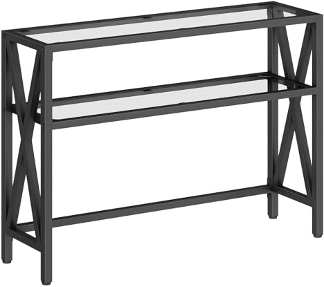 HOOBRO Konsolentisch, Beistelltisch, Sofatisch mit 2 offenen Ablagen, Eingangstisch mit X-förmigem Gestell, Couchtisch für Eingangsbereich, Diele, Flur und Wohnzimmer, Schwarz EBK122XG01