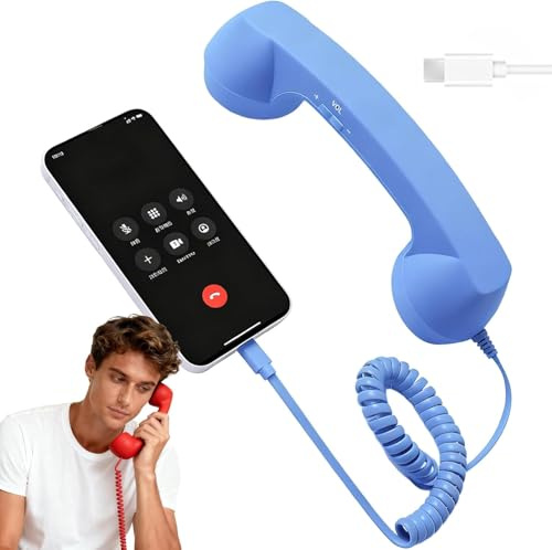 Retro mobile phone microphone, suitable for both Apple and Android systems. A classic and retro mobile earphone. (blue)