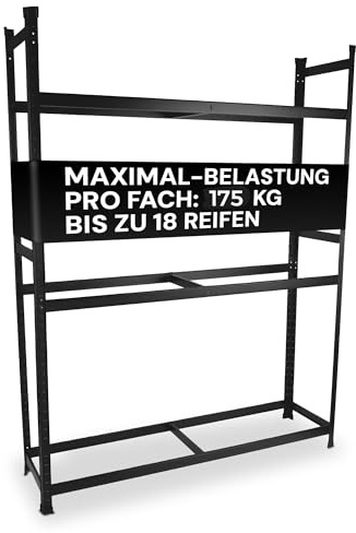 ALL Premium Reifenregal 18 Reifen 200x150x40cm Schwarz – 175 kg Traglast, Reifenregal 16 Reifen, Reifenständer & Reifenhalter – Felgenbaum Garagen Zubehör für Garage & Lager
