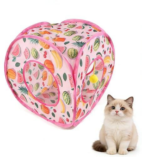 Satiskid Cat Pop Up Tent, Cube Foldable Cat Tunnel with 3 Holes, Cat House for Indoor Cats Kittens Puppy Rabbit Hiding Playing Training, Portable Exercise Cats Kennel (Multicolor)