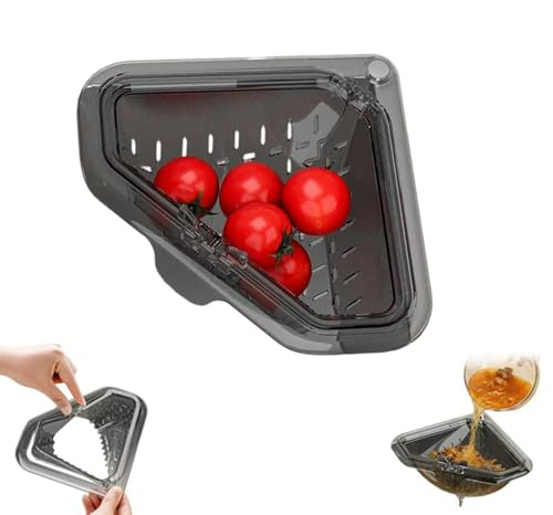 Magnetischer Sieb für Spülbecken, Dreieckiger Abflusskorb Spüle, Magnetic Sink Basket, Küchen Eckspülbecken Sieb, Multifunctional Abtropfsieb Spülbecken, Stanzfreie Abfluss Filterkorb (1, Grau)