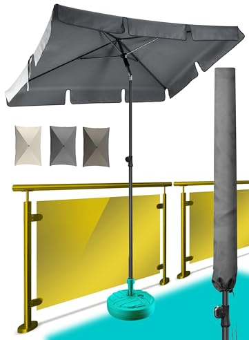 Menz Sonnenschirm Balkon 200 × 125 cm, Anthrazit | Balkonschirm Rechteckig mit UV 50+, Sonnenschutz Balkon, platzsparend, höhenverstellbar und knickbar für Balkon