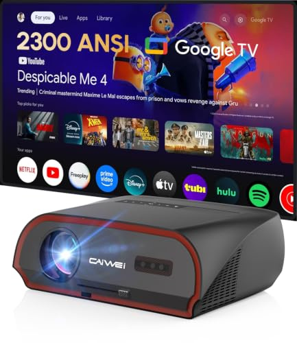 Ultra HD Smart 4K Projector 2300 ANSI Lumens – Google TV Built-in, Daylight Visible, Auto Keystone, Dolby Audio, WiFi 6/Bluetooth 5.2, 300” Big Screen for Football, Movies & Gaming