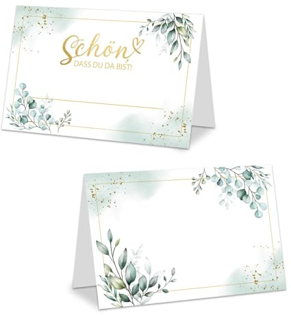 Duronge 50 Stück Tischkarten Hochzeit, Platzkarten „Schön dass Du da bist“ mit Elegantes Design, 8.5 x 5.5 cm Namensschilder Tischdeko für Hochzeit Geburtstag Kommunion Konfirmation Taufe