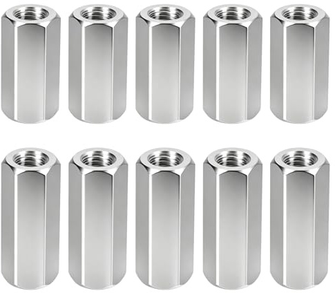 Lot de 10 Écrous Longs M8 x 40 mm, Manchons Filetés Hexagonaux Acier Zingué, Rallonge pour Tige Filetée, Entretoises pour Bricolage et Montage Domestique