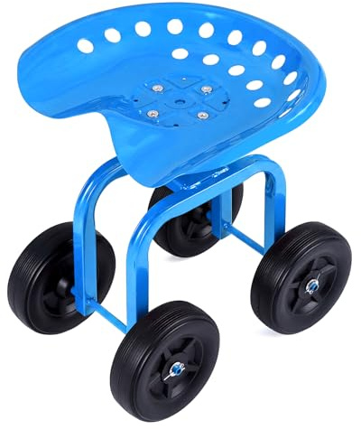 COSTWAY Sgabello con Ruote per Giardinaggio, Sedile con Ruote Regolabile in Altezza e Portatile, Seggiolino da Giardino, Prato e Cortile, Portata 150kg (Blu)