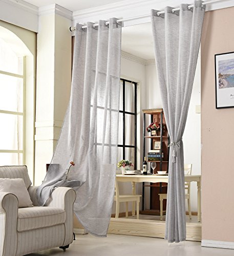 WOLTU Gardinen mit Ösen Leinenoptik halbtransparent 140x225cm Hellgrau | Leinenoptik Vorhang Ösenschal und Dekoschal für Wohnzimmer Schlafzimmer, moderne Stores mit weichem Licht 225cm Lang（1 Stück）