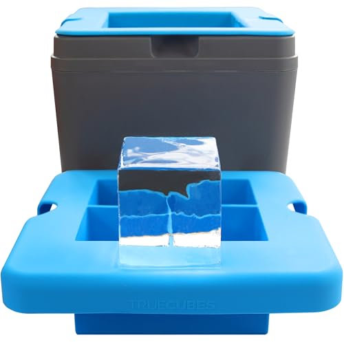 True Cubes Crystal Clear Ice Cube Maker- 4 Large Clear Ice Cubes for Cocktails, Drinks & Whiskey - BPA-Free Silicone Square Ice Cube Mold - Whiskey Gifts for Men