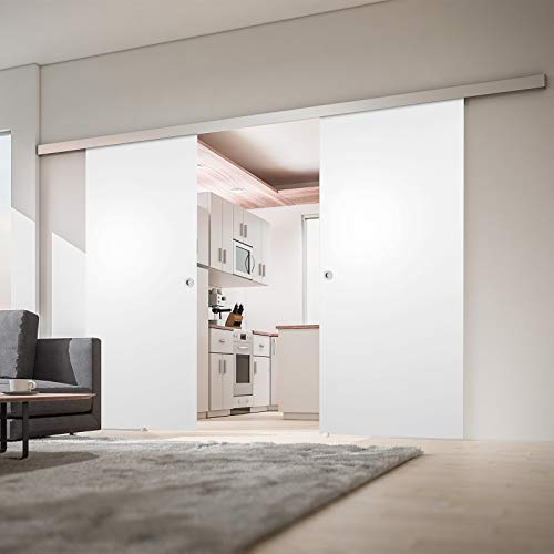 inova Holz-Schiebetür 2 Flügel Weiss 1760 x 2035 mm Alu Komplettset mit Lauf-Schiene und Griffmuschel
