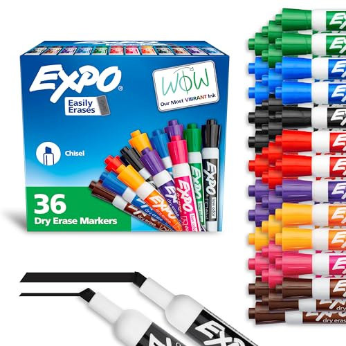 EXPO Dry Erase Markers, Low Odor Ink, Assorted Colors, Chisel Tip, 36 Count - Whiteboard, Calendar, Organization, Essential Supplies for Office, School, Classroom, Teachers