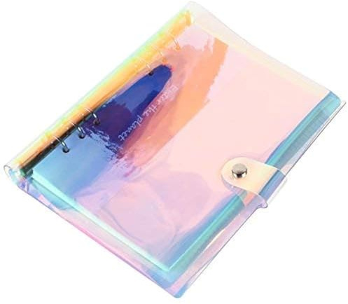 Chris.W A5 Notizbuchhülle mit 6 Ringen, nachfüllbar, mit Druckknopfverschluss für ringgebundene Planerseiten, schillernde Regenbogenfarbe (Innenpapier nicht im Lieferumfang enthalten)
