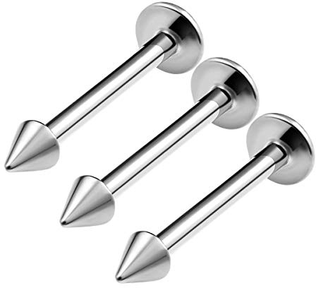 KJM FASHION 3 STK Metall Monroe Labret 1,6 mm 14g 12mm 1/2 Stahl Kegel Snake Bites Ohrknorpel Ohrringe Lippen Piercing Schmuck 0016