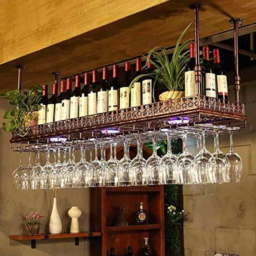 LYPGA Wine Glass Holder Upside down wine rack Simple style Iron hanging wine glass rack Ceiling Decoration Shelf For bars,restaurants,kitchens (color : Bronze, Size : 60 * 35cm)