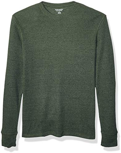Amazon Essentials Men's Long Sleeve Waffle Shirt, Olive Heather, Large