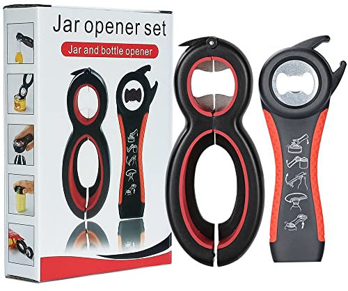 Otstar 6 in 1 Jar Opener and Bottle Opener with 5 in 1 Multi-Function Opener to Open Jar Lids, Bottle Caps, Pull Tabs and Bags Sesame Opener Designed for Weak Hands, Arthritis, Elderly and Children