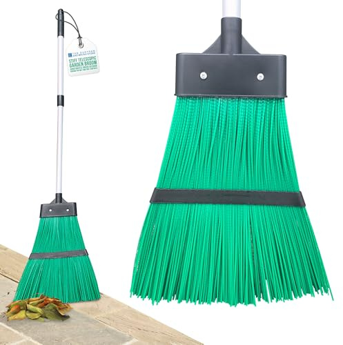 Telescopic Stiff Garden Broom Outdoor Yard Sweeping Brush with Stiff Hard Synthetic Bristles - Synthetic Lawn Corn Broom Perfect for Artificial Grass