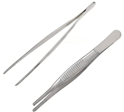 Utoolmart - Pinzette a testa tonda dritta in acciaio INOX, 125 mm, con denti con punta seghettata, 2 pezzi