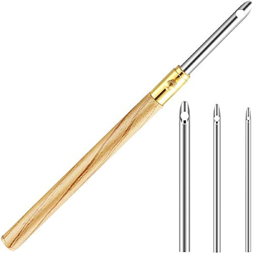 WILLBOND Ago del Punzone con Manico in Legno Penne da Ricamo con Manico in Legno Ago da Ricamo per Cucire Strumenti per Tessitura per Filo e Filato (2.5mm, 3 mm, 5 mm)