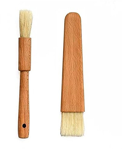2 Pack Wooden Baking Cooking Basting Brush Heat Resistant Pastry BBQ Marinade Brushes Cakes Meat Desserts Oil Sauce Butter Kitchen Tool(Flat Handle and Round Handle)