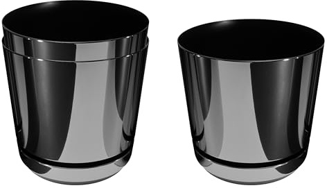 KORAD Ensemble de 3 Pots avec Soucoupe d'un diamètre de 21 cm, Motif 088 - Noir Brillant ; Glamour ; Moderne, Haute Brillance, Style Classique, Rustique, loft, pour Plantes, Herbes.