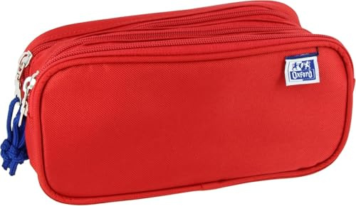 Oxford, Estuche Escolar 3 Compartimentos, 3 Cremalleras, Color Rojo