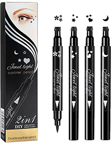 Eyeliner Imperméable 4PCS Eyeliner Liquide et Stylo Tampon Longue Durée Eye-liner Liquide en Forme Tampon de Maquillage à Double Tête étoile Lune Fleur Cœur pour Décoration des Yeux