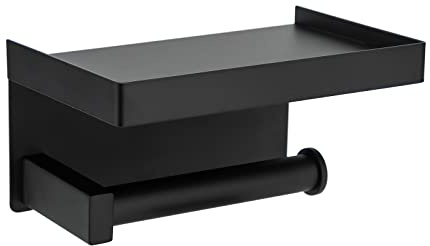 Toprema Toilet Paper Holder Tissue Roll Hanger with Shelf SUS304 Stainless Steel Matte Black Bathroom Lavatory Hardware Wall Mount Adhesive