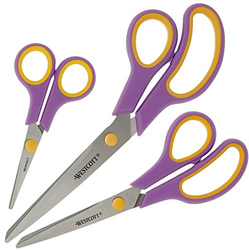 Westcott Easy Grip Scissors 3 Pieces Cassis | Set of 3 Universal Scissors with Comfort Grip | Extra Sharp & Durable Stainless Steel Blade | Crafting, Household & Office | N-90029 00