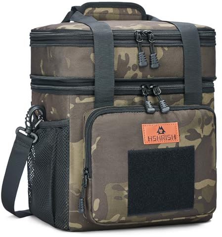 HSHRISH Taktische Lunchtasche, doppellagige isolierte Kühltasche für Herren Erwachsene wasserdichte auslaufsichere langlebige Lunch Tasche für die Arbeit Picknick im Freien, Schwarz Camo