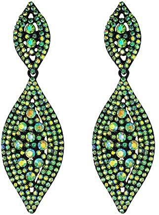 EVER FAITH Damen Ohrclips Hänger Kristall Hochzeit Braut Party Vintage Charm 2 Blatt Ohrringe Clip