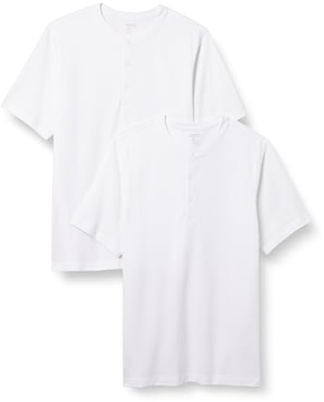 Amazon Essentials Short Sleeve Henley Shirt for Men - Regular-Fit Pique (Available in Big & Tall), Pack of 2, White, Large